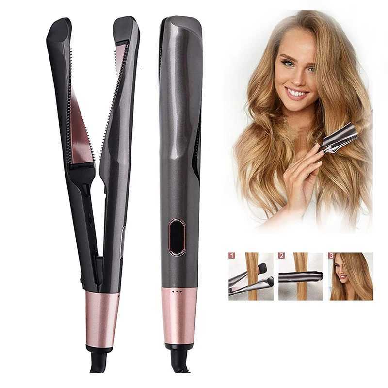 2-in-1 Twisted Flat Iron Hair Straightening and Curling Iron LCD Ceramic Hair Curler and Straightener Magic Hair Curler W250814