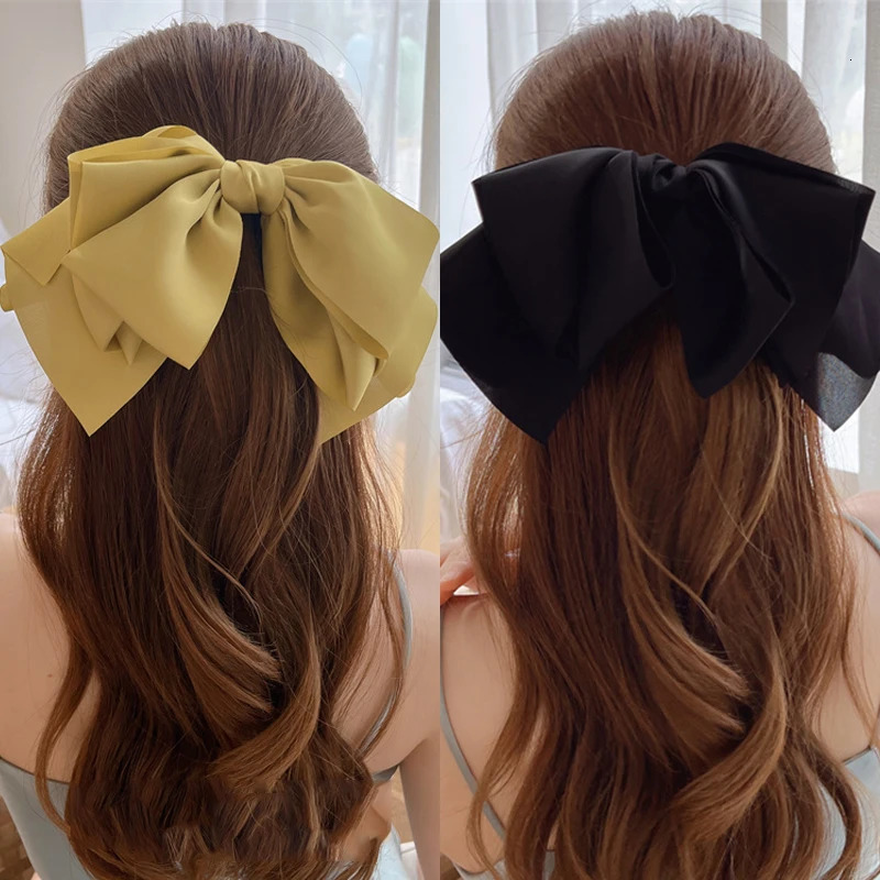 Oversized Big Bowknot Satin Hair Clips For Girls Sweet Korean Ribbon Spring Clip Bow Hair Clip Women Hairpins Hair Accessories 250812