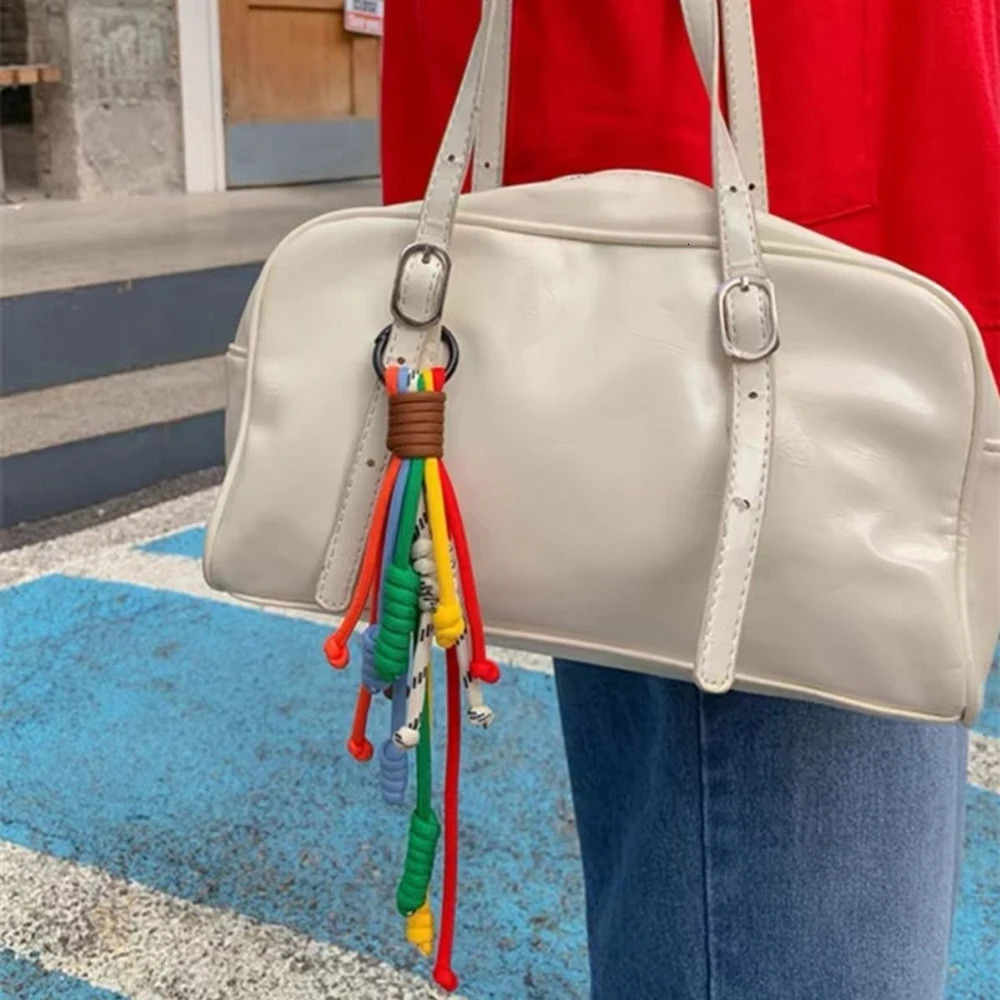 Korean Stylish Rainbow Rope Pendant Chain Jewelry Strap Handmade Landyard Accessrioes Keyring Bag Women Phone Hanging Cord Gift 250813