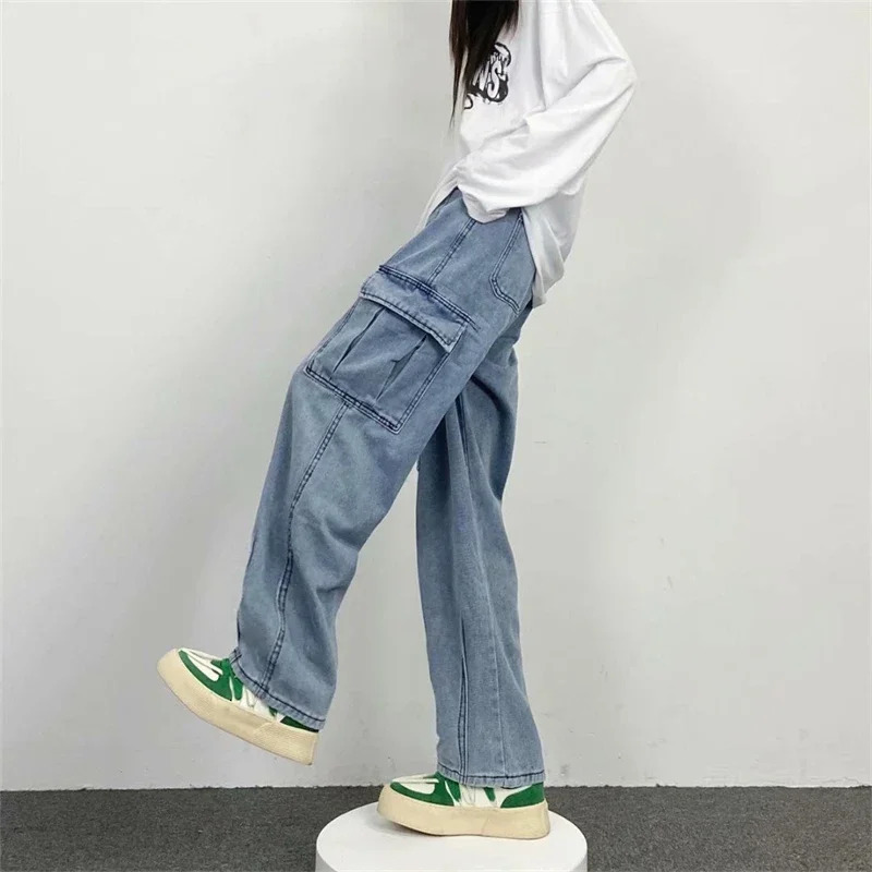 Baggy Straight Mens Cargo Jeans Fashion Streetwear Hip Hop Wide Pants Harajuku Y2K High Street Korean Male Denim Trousers 250813