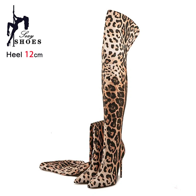 Purple Gradient Leopard Print Long Boots Women Thigh High Elastic Socks Boots 11CM Stiletto Over-the-Knee Spring Autumn Shoes 250812