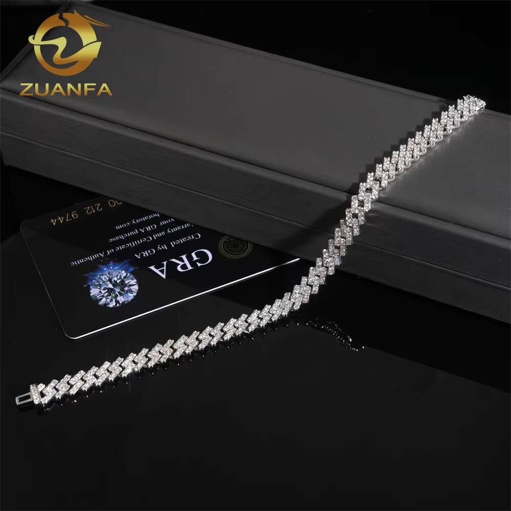 7mm 1Row High Quality Moissanite Diamond Hip Hop Bracelet 925 Silver Iced Out Cuban Link Bracelet With GRA Certificate