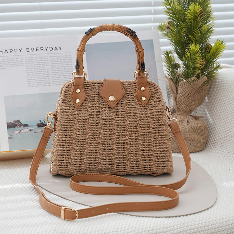 Luxury Brand Designer Bag Korean Style Crossbody Bamboo Handle Folded Straw Bag New Fashion Handbag Travel Vacation Beach Bag Women's Versatile B