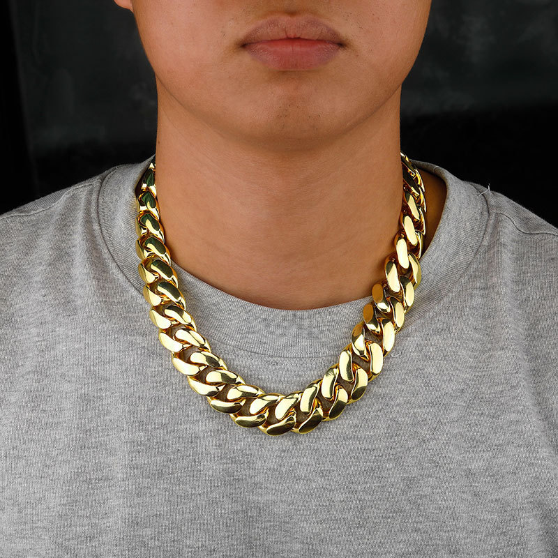 14//18/22mm Hip Hop Miami Cuban Chain Necklace Real Gold Plated High Quality Copper Jewelry