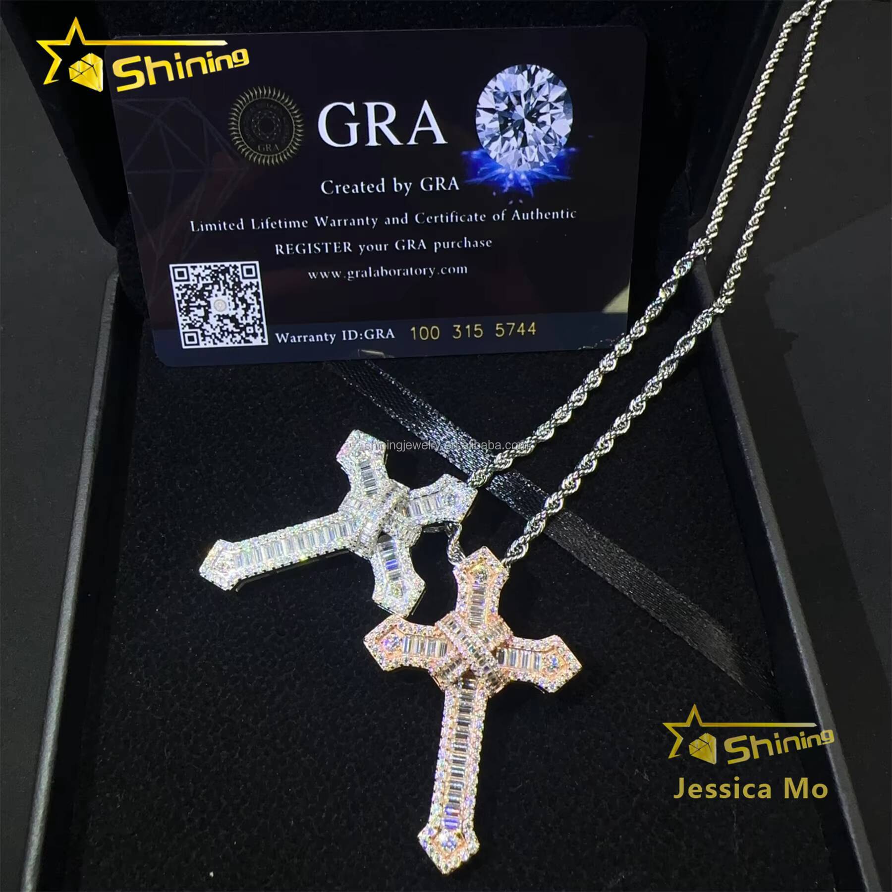 New Arrivals Bulk Stock Hip Hop Stylish Rapper Jewelry VVS1 Moissanite Baguette Diamond S925 Silver Iced Out Man Cross Pendant