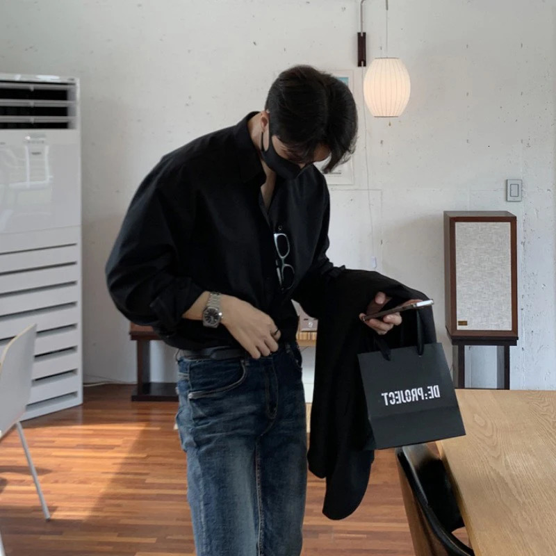 Korean Business Men Shirts Light Slim-fit Solid Color Long Sleeve Cardigans Leisure Breathable Solid Color Basic Tops 250813