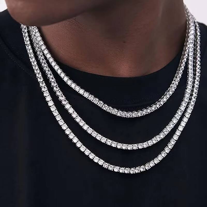 RINNTIN SMN Sier Gra VVS Moissanite Dia Tennis Chain 2MM 3MM 4MM 5MM Necklace Bracelet Men Women Hiphop Jewelry