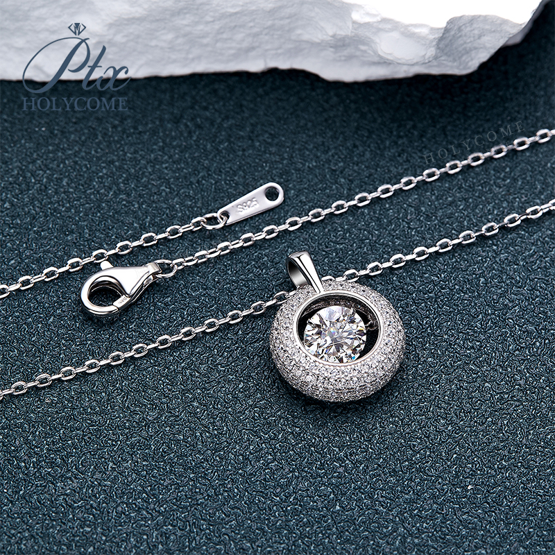 D Color Moissanite Necklace Lively Pendant Necklace Round Cut 1CT VVS1 For Women Girls Dating Party Birthday Jewelry Gifts CharmsLilv