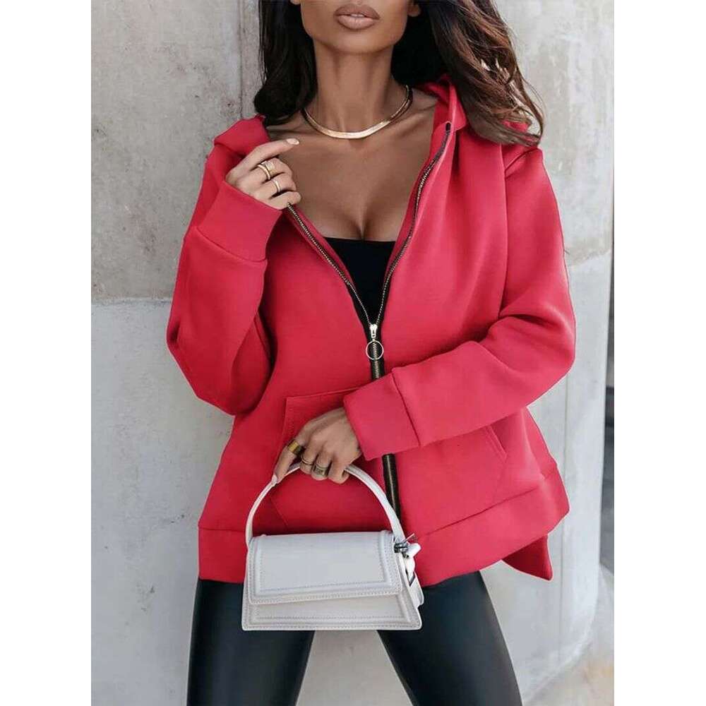 Women's sports pocket zipper loose casual hoodie