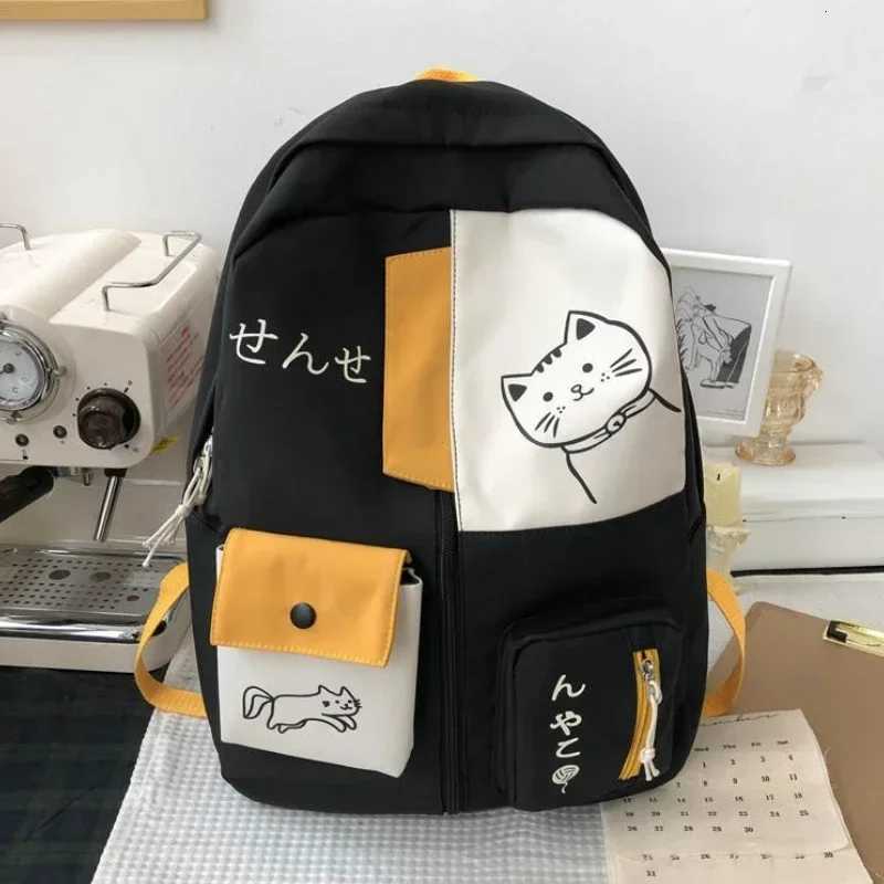 Korean Cute Cartoon Cat Womens Backpack Junior High School Students Large Capacity Nylon Waterproof Travel Backpack XJ250814