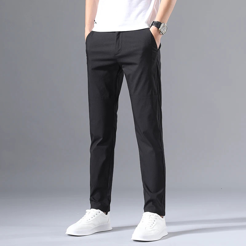 2025 Mens Casual Pants Slim Fit Stretch Classic Chino Trouser Male Elastic Korean Summer Dress Ice Light Thin Business 250808