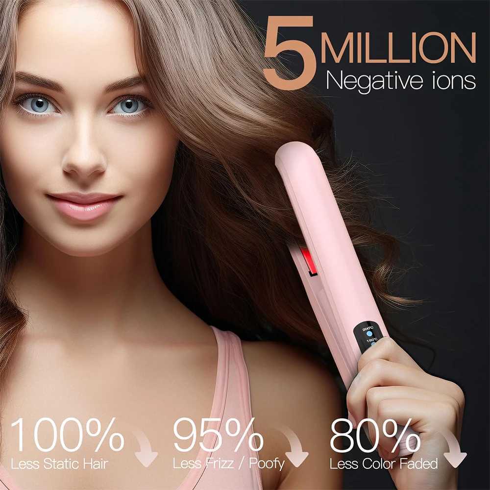 Tsordless Hair Straightener and Curler Portable Flat Iron Fast Heating Hair Straightener for Women with Temp Settings W250814