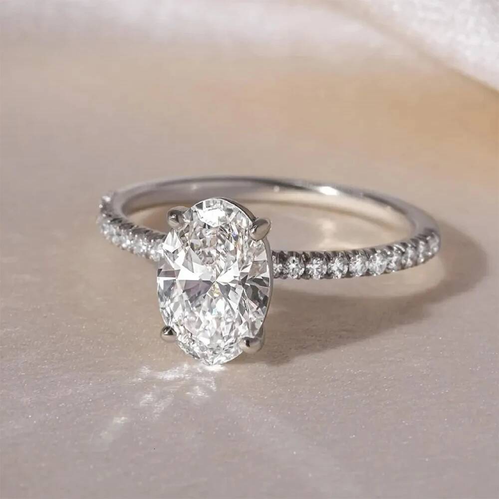 1/2/3/4CT Oval Cut Full Moissanite Engagement Rings for Women Solitaire Hidden Halo Diamond S925 Silver Wedding Band With GRA