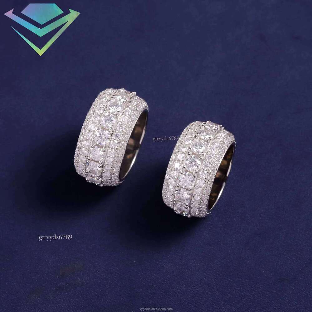 Iced Out Cuban Gold Plated S Sier Cross VVS Moissanite Dia Mens Ring for Rapper Jewelry