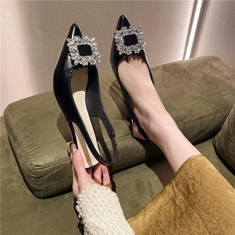 Fashion Summer Women Sandals New Womens Shoes Pointed Toe Shallow Nude Pink Diamond Shoes Low Heel Back Strappy Shoes Women W250814