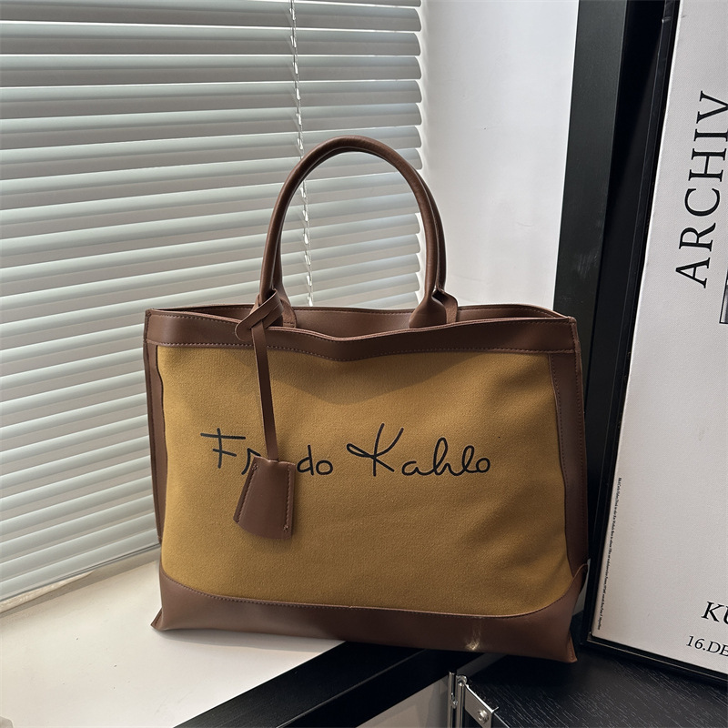 Luxury Brand Designer Bag European And American Large Capacity Fashion Printed Letter 2025 New Retro Artistic Personality Single Shoulder Tote Handbag