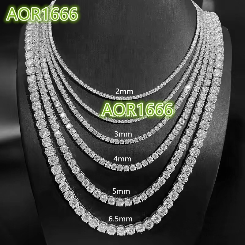 Luxury Hip Hop Fine Jewelry 925 Sterling Silver 2mm 3mm 4mm 5mm 6.5mm VVS Moissanite Diamond Tennis Chain Necklace for Men Women