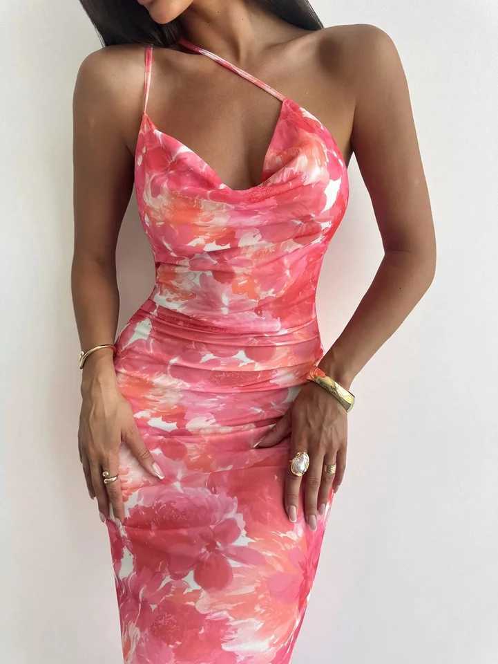 Sexy Slant Collar Halter Print Dress Fashionable New Arrival Womens Sleeveless Gown in Vibrant Colors and Patterns XJ250814