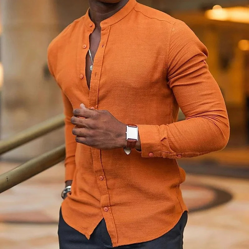 Mens Shirts Summer Beachwear Button Stand Collar Black White Pink Long Sleeve Spring Hawaiian 6XL 250804