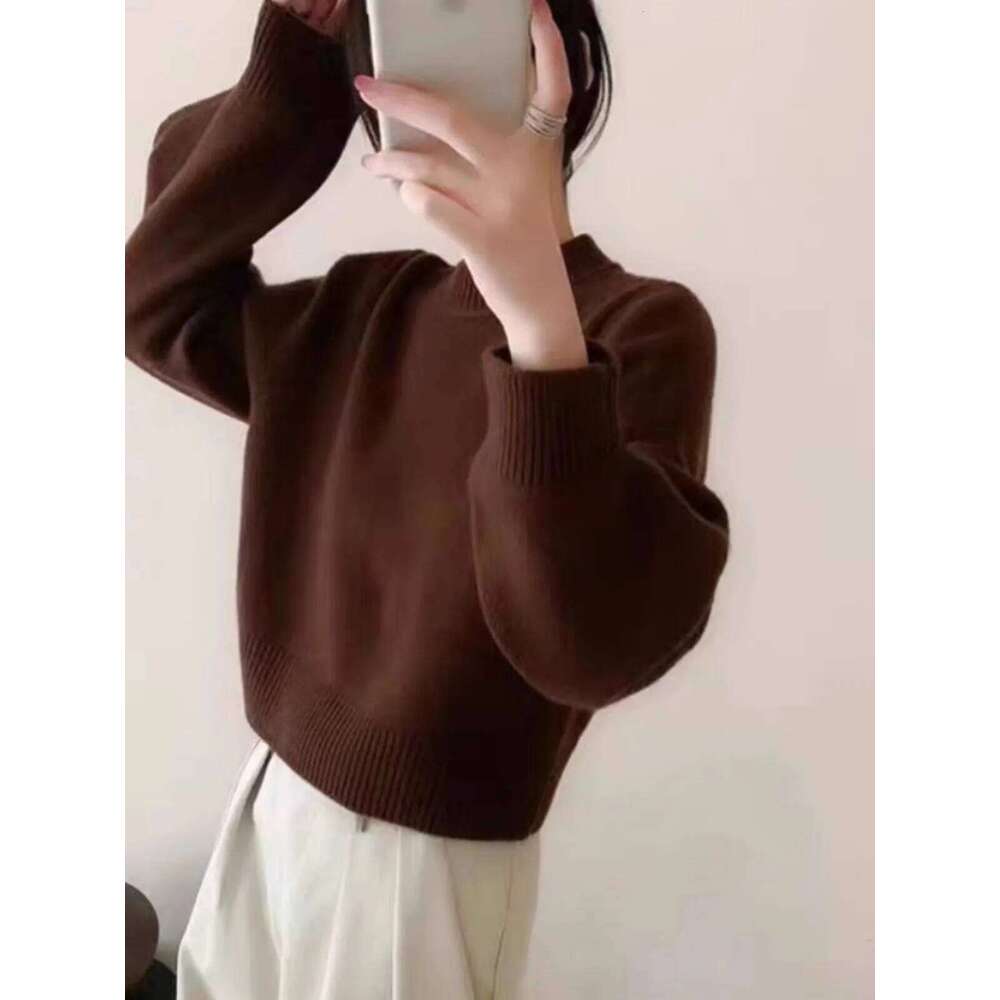 Simple Semi-High Round Neck Pure Cashmere Sweater Women's Autumn And Winter Loose Long-Sleeved Thick Pullover Knit Base 20250809