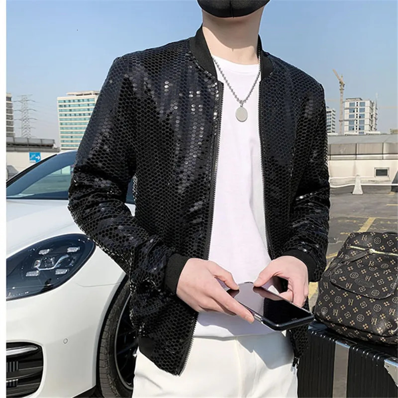 Jas Mens Diamond Plaid Jackets Men Hip Hop Y2K Bombers Jacket Night Club Stage Streetwear Thin Coat Clothing Veste Homme 250811