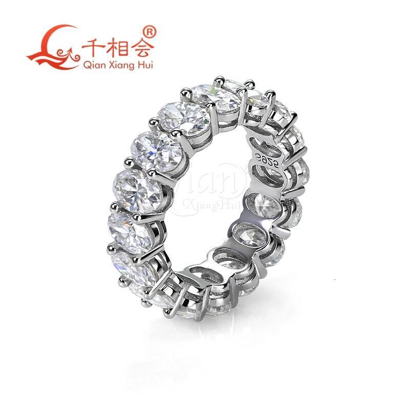Eternity Band Ring Oval Shape D VVS White Moissanite 3*5mm/4*6mm 925 Silver Jewelry for Engagement And Dating Gift