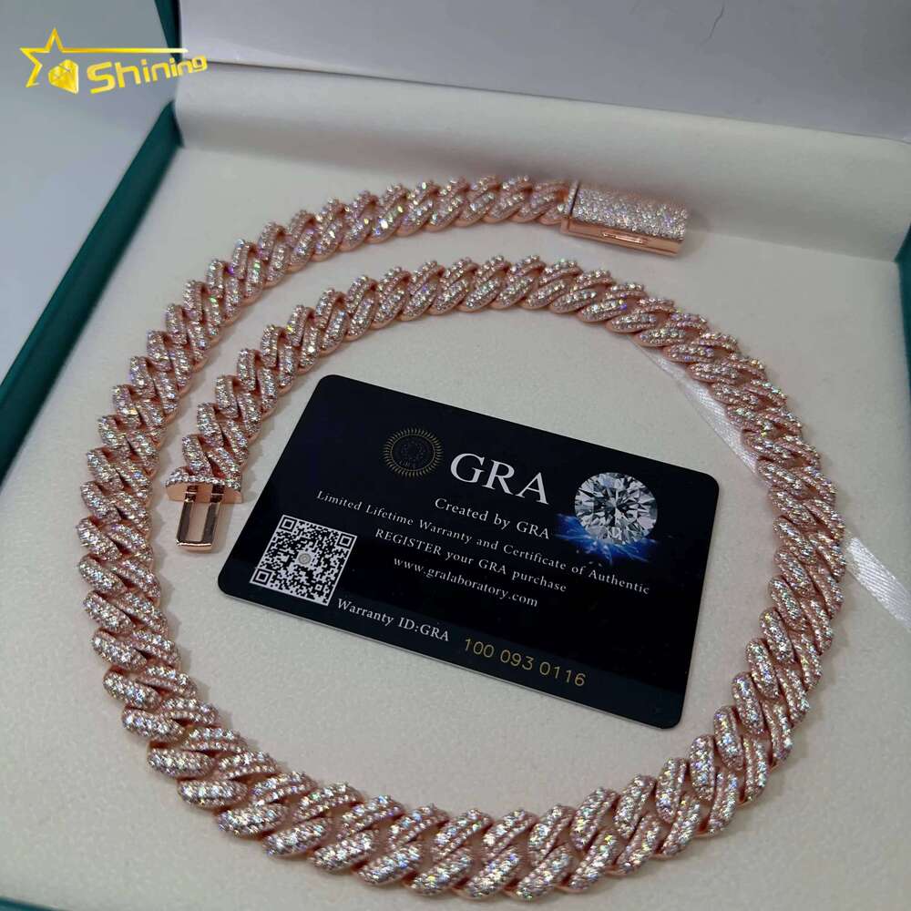 Hip Hop Jewelry 13mm Iced Out Necklace Sier Rose Gold Plated VVS D Color Infinity Moissanite Cuban Chain