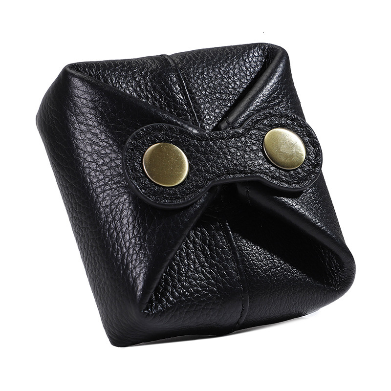 Genuine Leather Coin Purse Women Mini Small Square with Four-Button Closure for Coins, Lipstick, Earphones, Data Cable, Anti-Lost Storage Bag