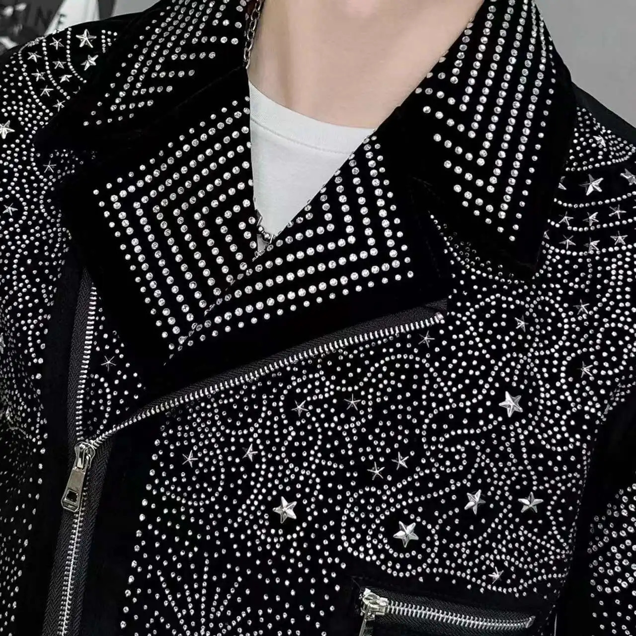 Black Rhinestones Jacket Men Jacket Coat Jaqueta Bomber Diamond Top Quality Drill Punk Club Outfit Jacket 250811