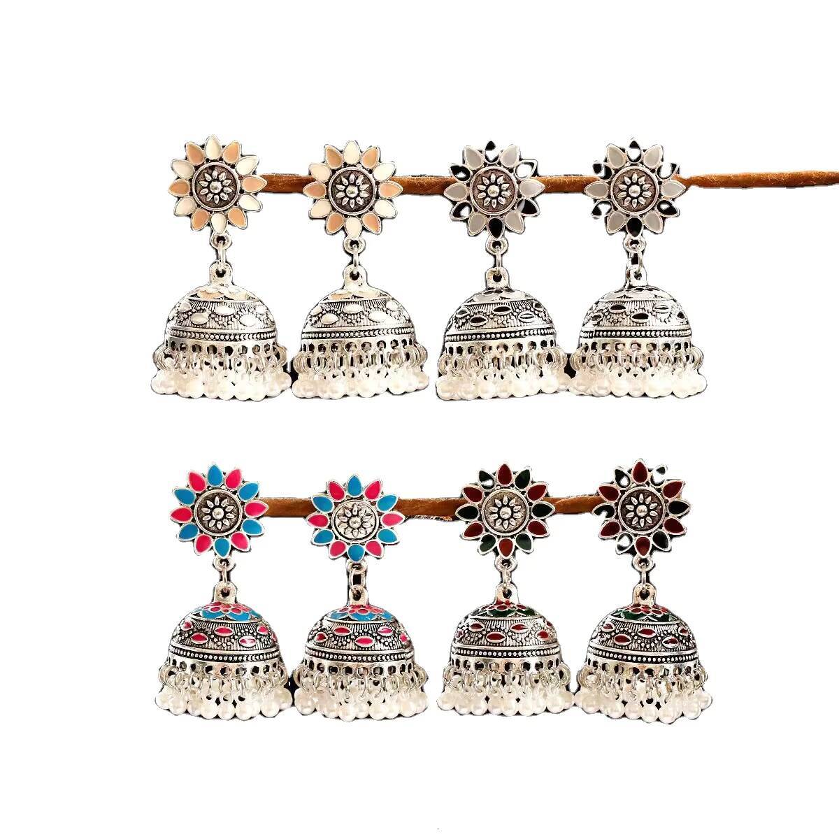 2025 Indian female fashion alloy tassel pendant earrings exaggerated ethnic style gift