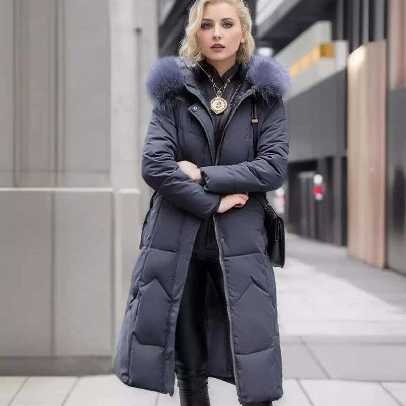 2025 Mid Length Winter New Fashion Slim Fit Over Knee Jacket With Large Fur Collar And Thick Cotton Coat Trendy