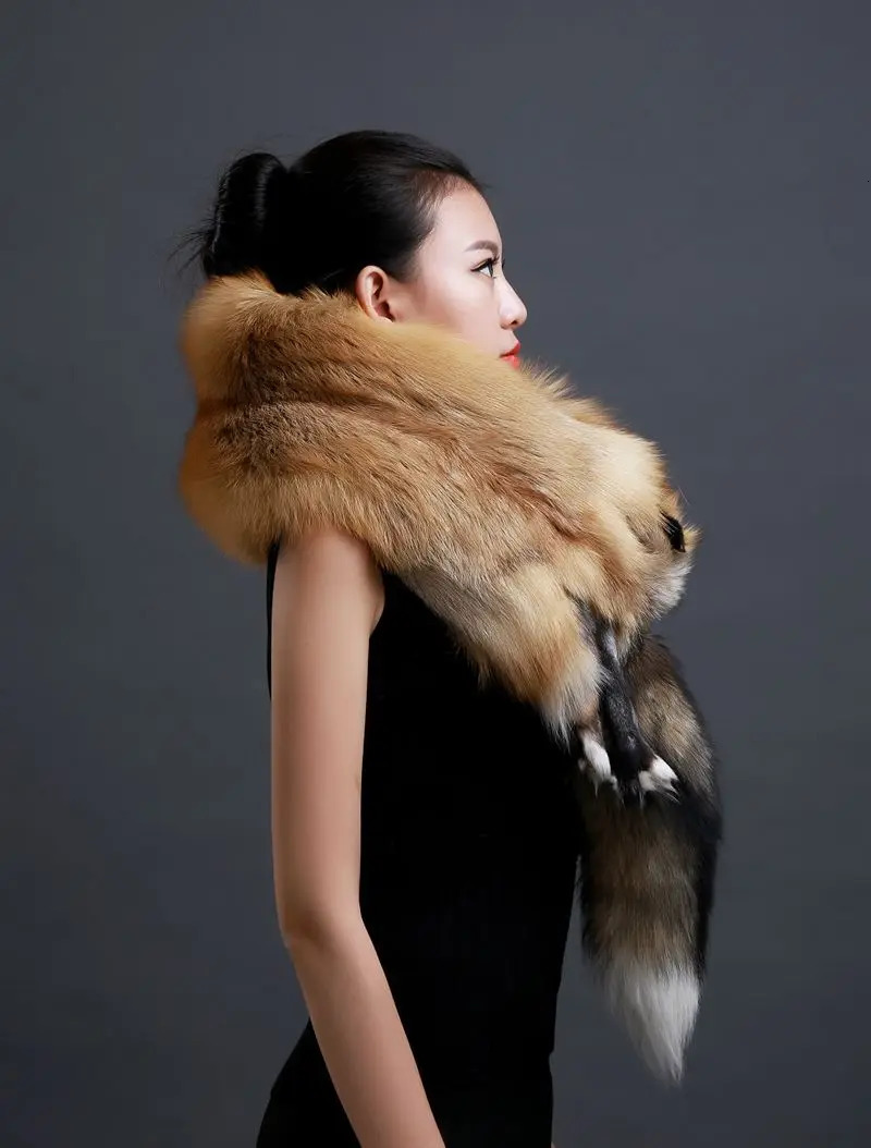Winter Warm Large Fox Fur Collar Natural Fur Coat Scarves Women Men Jackets Hood Shawl Decor Female Neck Scarf Wraps 250808