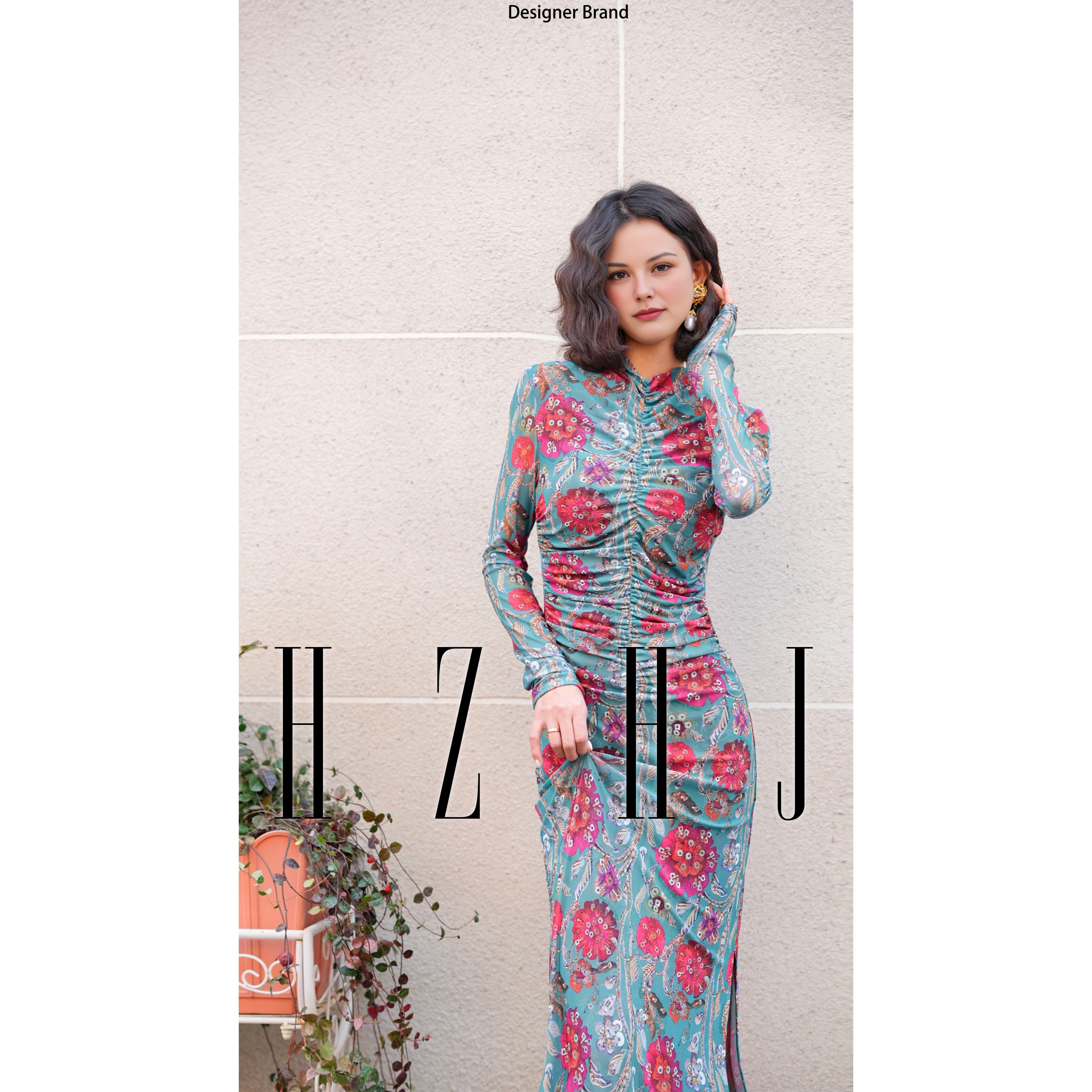 Summer new original designer dress for woman slit tail belly pleat highend fashionshow dess for festival business party birthday be gift for mom and g