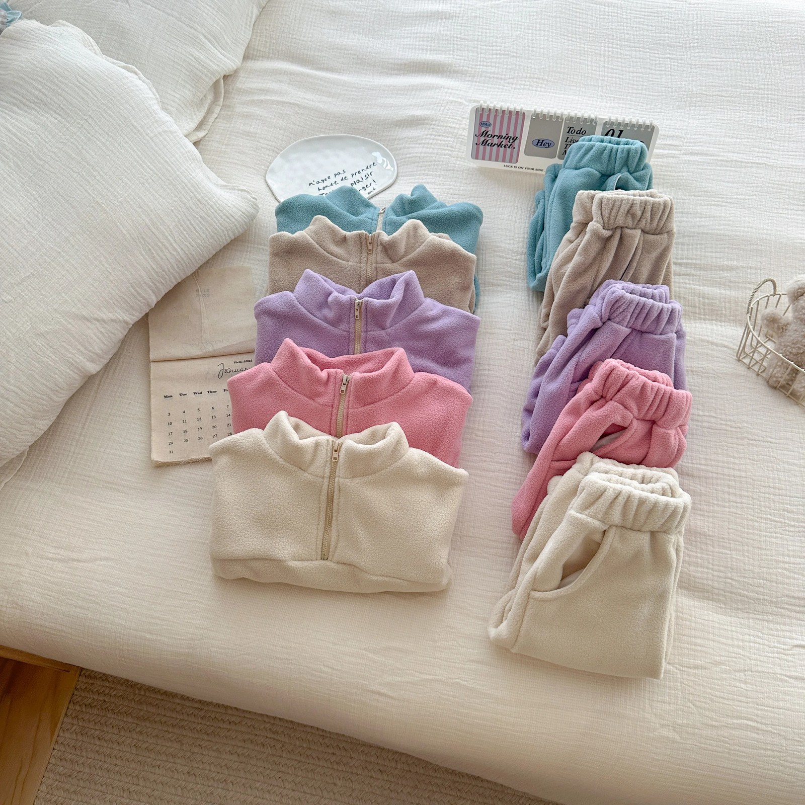 TZ2479 In-Stock Korean Style Baby Toddler Double-Faced Fleece Sports Suit Spring Autumn Outerwear Two-Piece Set for Infants 250813