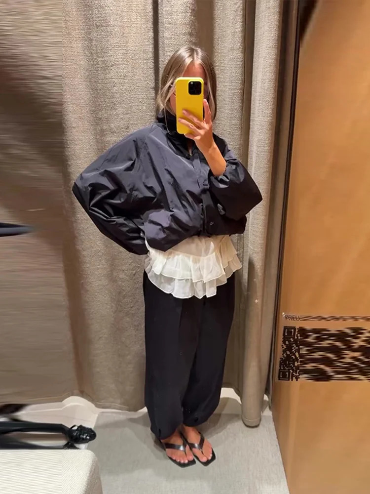 Casual Womens Jacket Turn-down Collar Full Sleeve Zipper Solid Female Jackets 2025 Autumn Fashion High Street Commute Lady Coat 250813