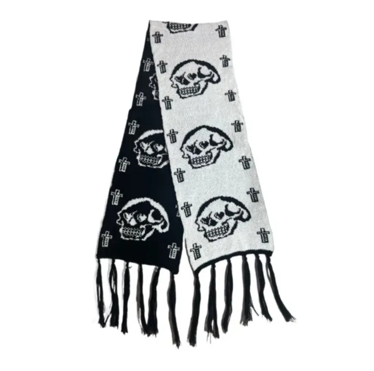 Y2k Aesthetic Girl Cat Printing Scarf Harajuku Two-sided Warmth Tassels Neckerchief Japanese Individuality Streetwear Scarves 250813