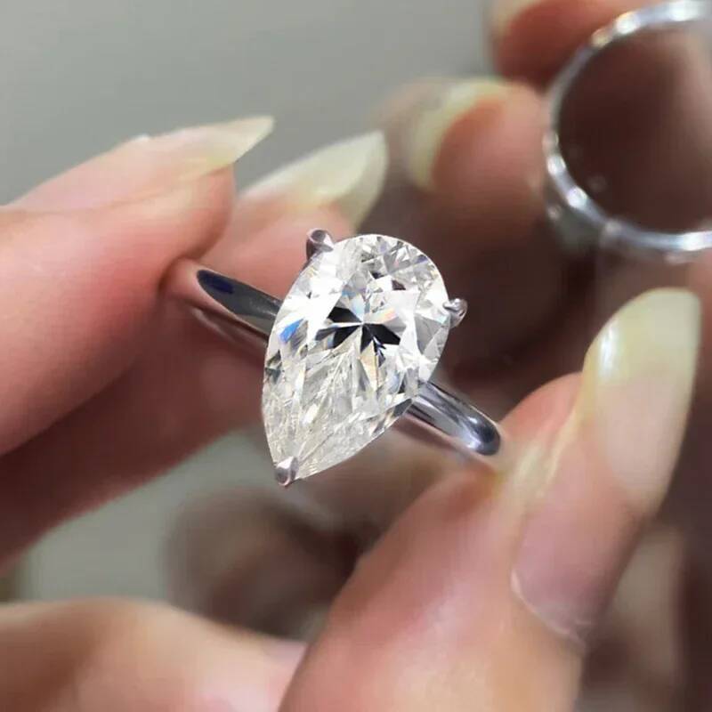 NKHOG 1-4CT Pear Cut Moissanite Rings S925 Silver 18K Gold Plated WaterDrop Solitaire Women Wedding Bands Jewelry Gifts with GRA