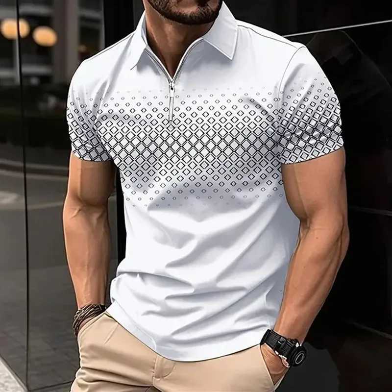 2024 Mens New Summer Fashion Lapel Zipper Print Short-Sleeved Polo Shirt Light Business Casual Daily Top XJ250804
