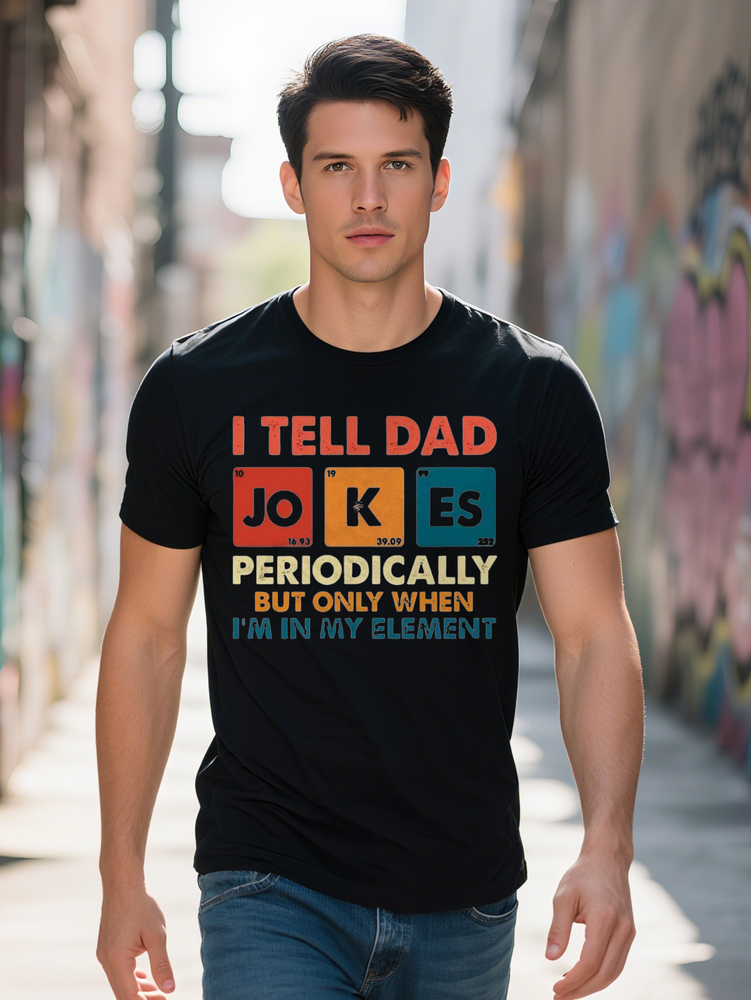 PC Round Neck T-Shirt with Periodic Table Design Summer Essential Perfect Gift for Dads and Science