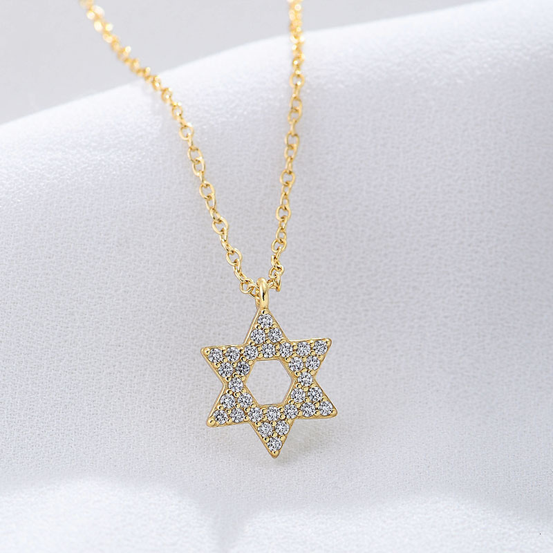 S Pure Sparkling Dia Hexagram Pendant Necklace for Women High-end Ins Micro-inlaid Zirconia Clavicle Chain Sier Jewelry Jewelry for Women