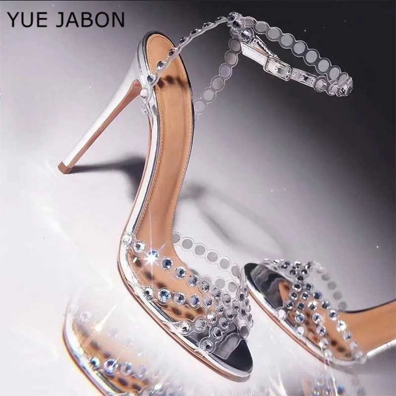 Luxury Rhinestone Silver Women Sandals Sexy Narrow Band Ankle-Wrap Thin High Heels for Women Summer Elegant Banquet Dress Shoes W250814