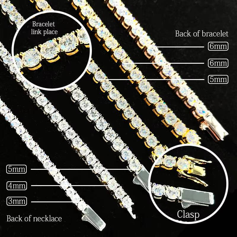 925 Silver VVS Moissanite Diamond Tennis Chain Customizable 3mm-6mm Size Necklace Hip Hop Iced Fashion Jewelry