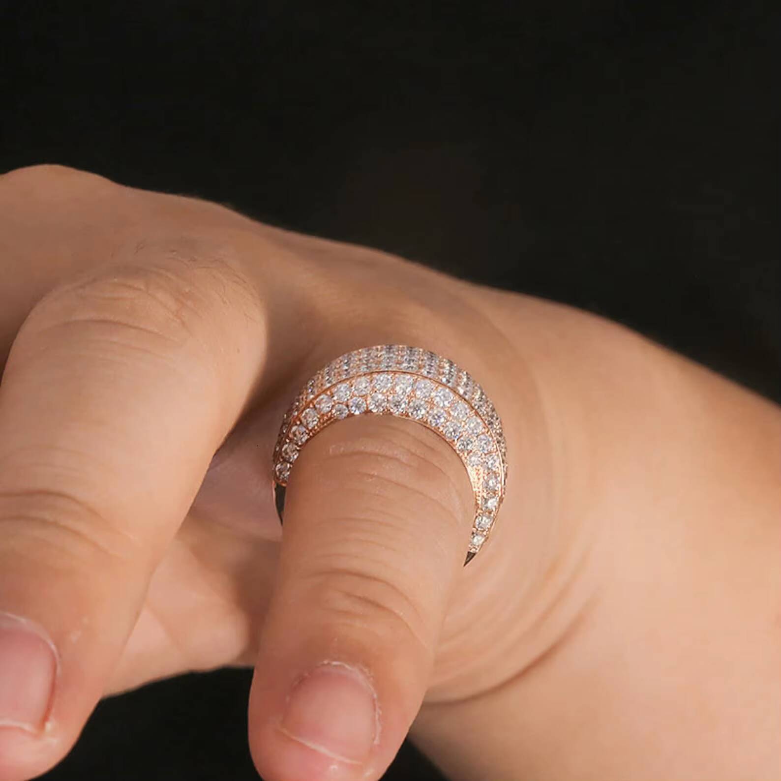 Men's 10K 14K Gold Hip Hop Trend Ring VVS Lab Grown Full Dia Rounded Alphabet for Weddings Costume Jewelry