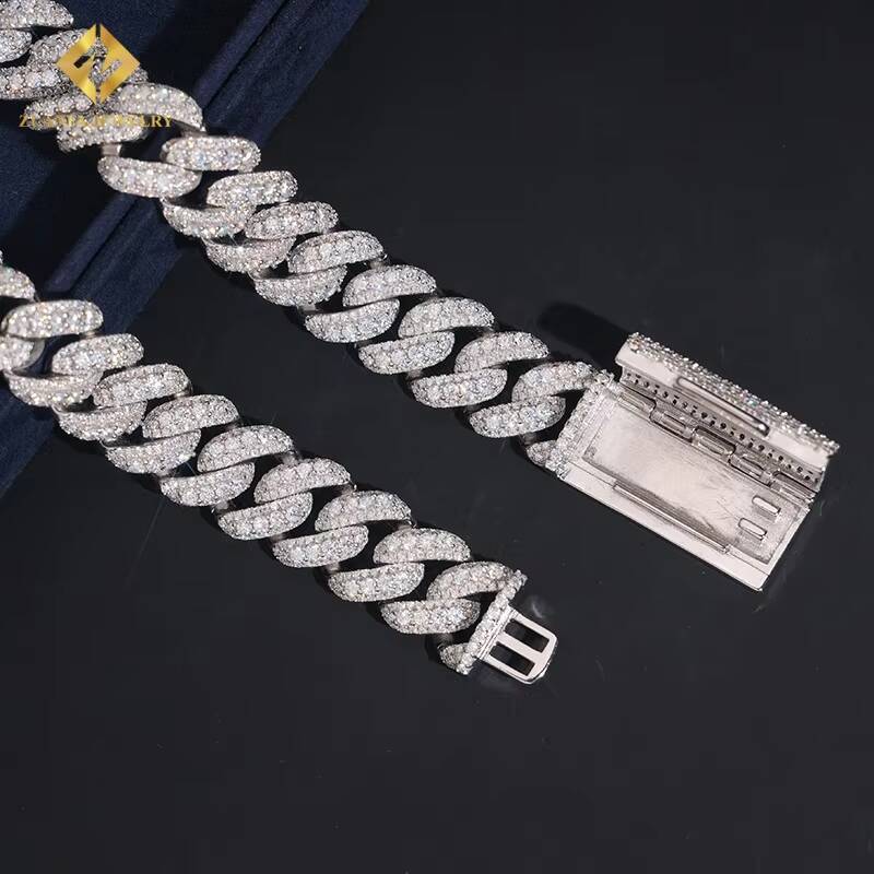 Fashion 15MM Cuban Link Chain Sterling Sier Moissanite VVS1 Iced Out Fine Jewelry Pass Dia Tester Bracelet