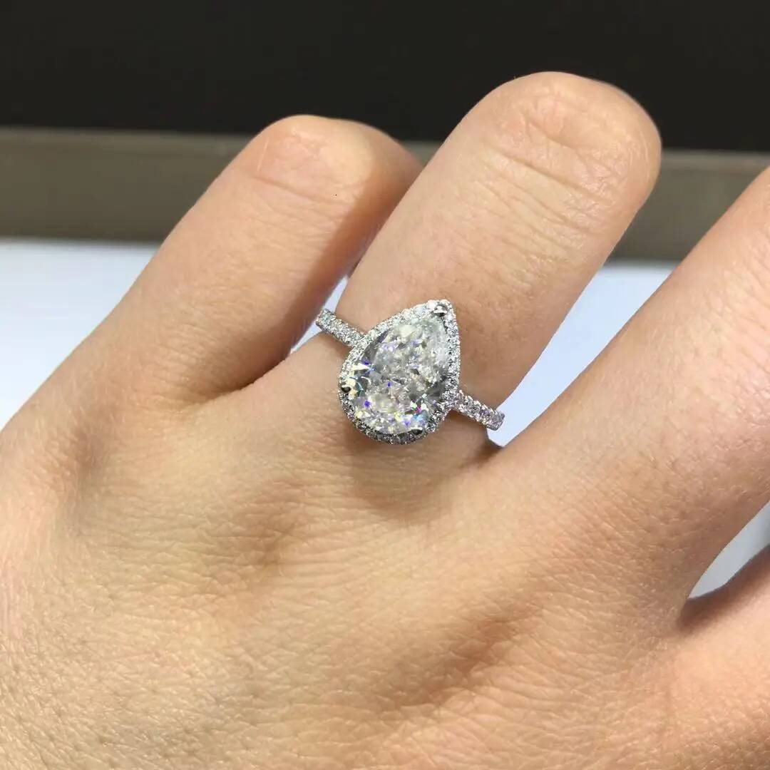 BXINY GRA Certified 1/2CT Pear Cut Moissanite Rings S925 Silver Water Drop Lab Diamond For Women Halo Wedding Bands Fine Jewelry