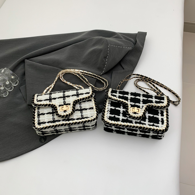 Luxury Brand Designer Bag New Style Plaid Woven Women's Bag Korean Version Ins Style Retro Fashion Single Shoulder Bag Chain Small Square Bag