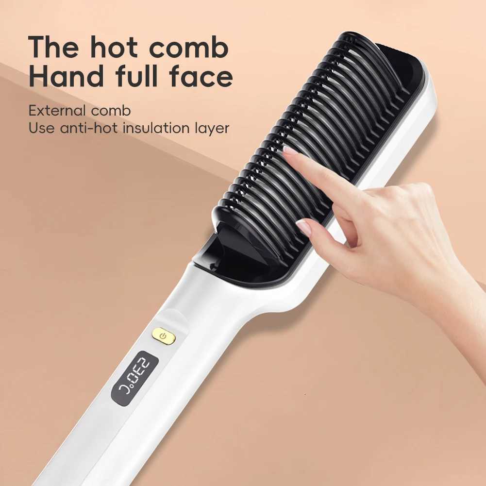 Electric Hair Straightener Brush Fast Heating Straightening Brush Hair Straightener with Anti-Scald Feature Straightener Comb W250814