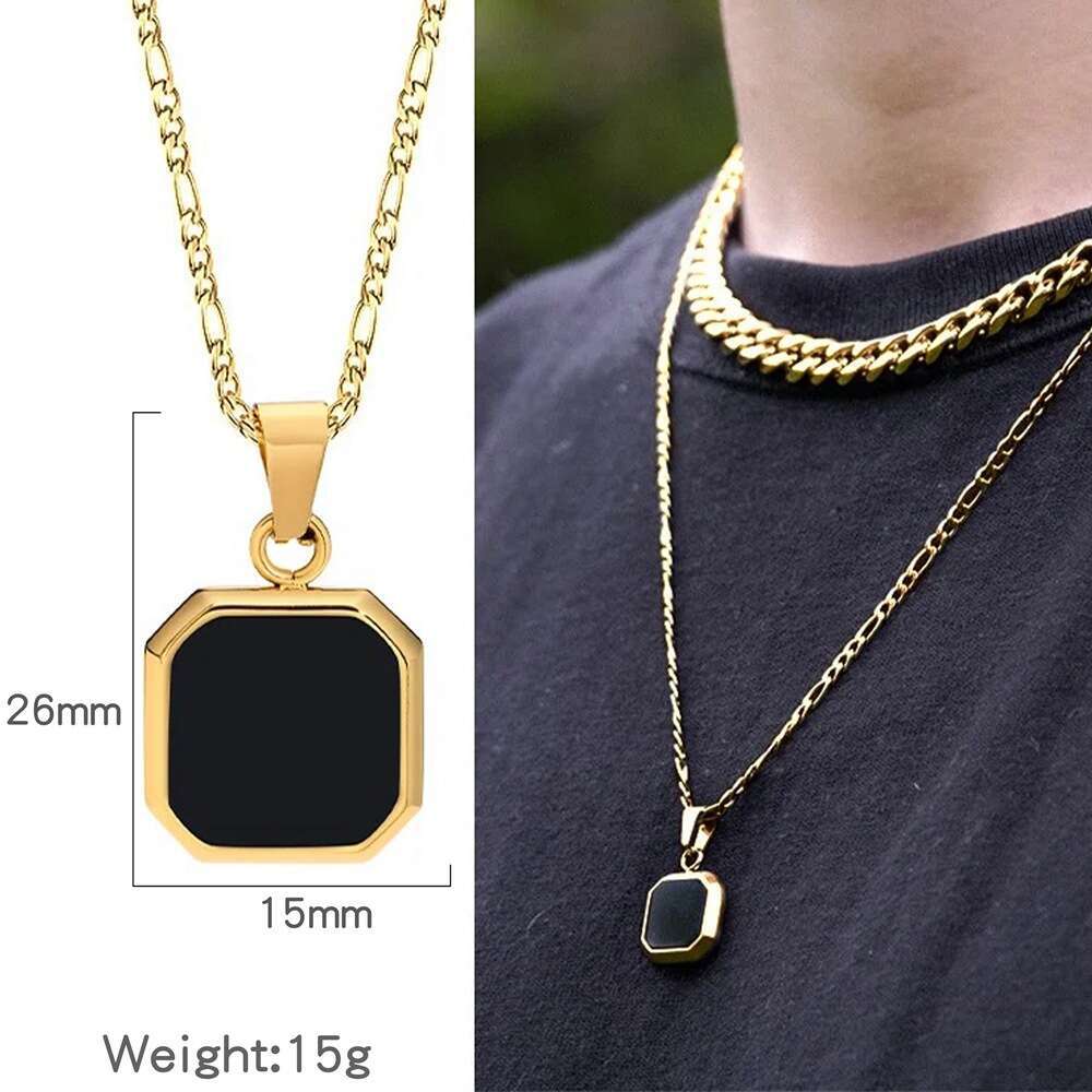 Hongtong Geometric Pendant Necklace - Fashionable Unisex Minimalist Chain (HN0138) with Black/White Shell for Unisex