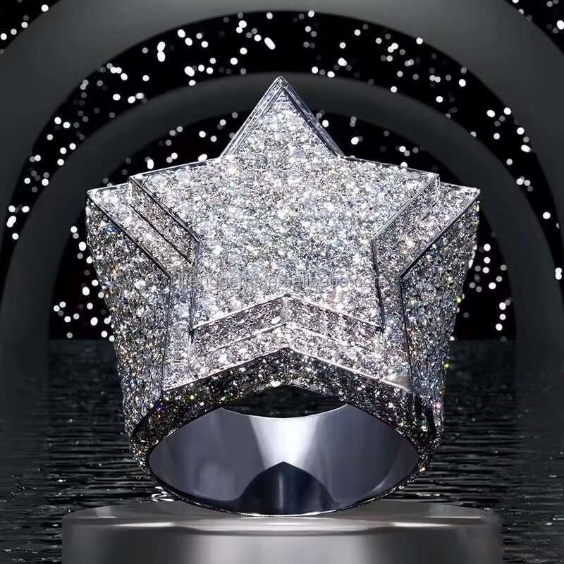 Jewelry Hot Ice VVS Moissanite Pure Silver Hip-Hop Celebrity Ring Engagement or Gift