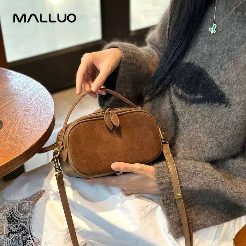 Women's Cow Genuine Shoulder Ladies High Quality Nubuck Leather Handbag Female Fashion Design Crossbody Bag